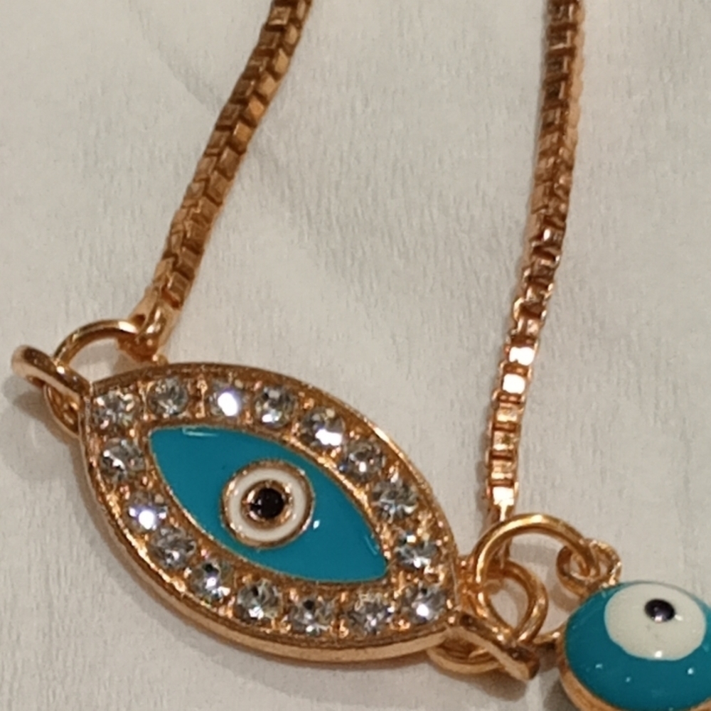Twin Evil Eye Enamel Adjustable Bracelet - Picture 2 of 12